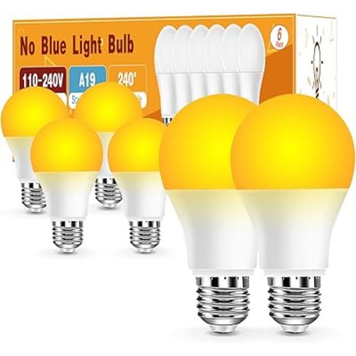 Neporal Amber Light Bulbs, 9W, 60W Equivalent, A19, Soft, Blue Light Blocking, Warm, 1800K, Night Light, Dim, Healthy Sleep and Baby Nursery (6)