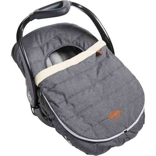 JJ Cole Winter Baby Car Seat Cover - Winter Car Seat Cover for Baby Seat or Stroller - Infant Car Seat Covers with Warm Sherpa Lining - Heather Gray