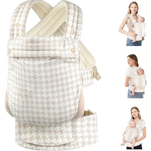 Baby Carrier Newborn to Toddler- Ergonomic,Cozy and Lightweight Infant Carrier for 7-40lbs,3 Carry Positions Newborn Carrier,White Houndstooth