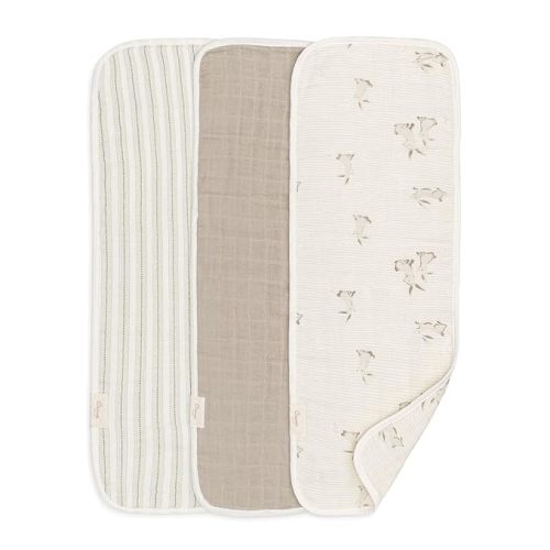 Crane Baby 100% Organic Cotton 3-pc. Burp Cloth Set - GOTS Certified Cotton, Absorbent & Lightweight with Bunny & Stripe Designs, Machine Washable, Ideal
