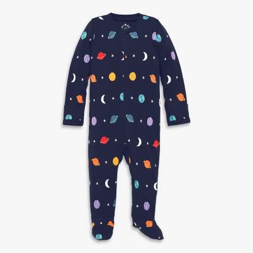 Baby organic zip footie in rainbow galaxy | Primary.com