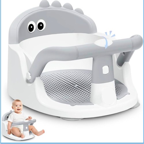 Baby Bath Seat for Babies 6 Months & Up Sitting Up, Non-Slip Baby Bath Chair with Suction Cup, Safe and Comfortable Portable Infant Bath Seat for Bathroom, Bathtub Tub, Easy to Clean (Grey)