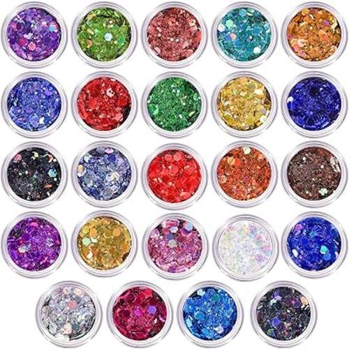 LEOBRO Chunky Glitter, 24 Colors Holographic Chunky Glitter for Crafts, Resin, Nail Body Face Hair Makeup, DIY Party Decorations