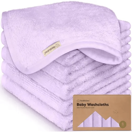 6-Pack Baby Washcloths - Soft Absorbent Viscose from Bamboo Wash Cloths for Babies, Kids, Toddlers, Infant, Newborn Bath Towels, Gentle on Sensitive Skin, 10x10 Reusable Face Towels (Soft Lilac)