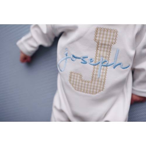 Baby boy hospital outfit, coming home outfit, monogrammed, sk creations, tan