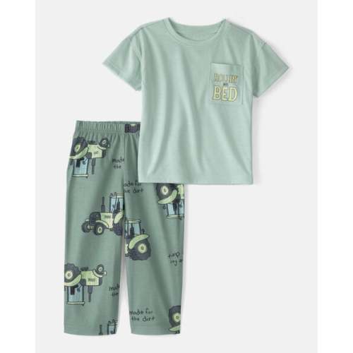 Toddler Boy Tractor Loose Fit 2-Piece Pajama Set - Green | Carter's