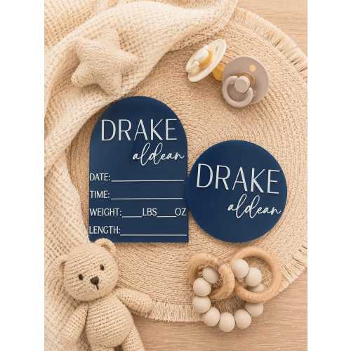 Personalized Baby Name Announcement Sign Set | Birth Stats Plaque, Photo Prop