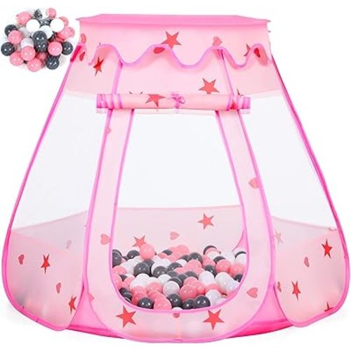 Baby Ball Pit for Toddler with 50 Balls, Kids Pop Up Play Tent for Girls, Princess Toys for Children Indoor & Outdoor Playhouse with Carry Bag (Pink: Pink/White/Gray, 109x90cm/50 Balls)