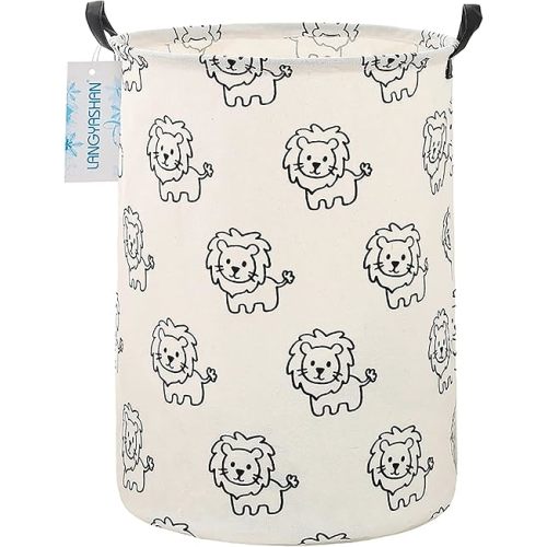 LANGYASHAN Laundry Basket Canvas Fabric Collapsible Organizer Basket for Storage Bin Toy Bins Gift Baskets Bedroom Clothes Children Nursery Hamper (Lion)