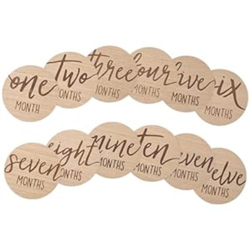 Kate & Milo Baby Monthly Milestone Marker Discs - Classic Cursive Script Wooden Discs with Reversible Photo Props for Baby Announcement and Milestones, Gender-Neutral Gift for Newborn Boy and Girl - Circle Milestone Discs