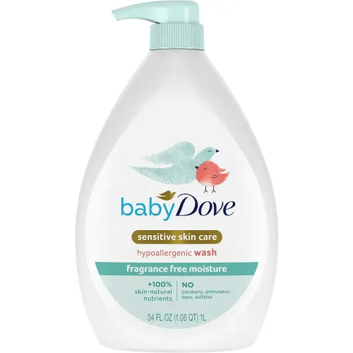 Baby Dove Sensitive Skin Care Baby Wash Fragrance Free Moisture For Baby Bath Time Fragrance Free and Hypoallergenic, Washes Away Bacteria 34 oz