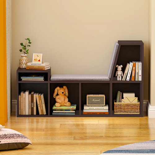 Isabelle & Max™ Linlin 25'' H * 43'' W 6-Tier Wooden Corner Reading Nook Organizer with Seat Cushion and Storage & Reviews | Wayfair