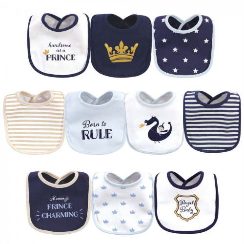 Hudson Baby Infant Boy Cotton Bibs 10pk, Handsome As A Prince, One Size