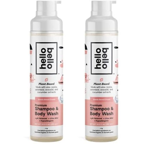 Hello Bello Extra Gentle Shampoo & Body Wash I Tear Free, Hypoallergenic and Pediatrician Tested Plant Based Formula for Babies and Kids I Sweet Cream Scent I 20 FL Oz (2 Packs of 10oz)