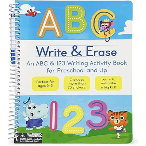 Write & Erase ABC and 123: Wipe Clean Writing & Tracing Workbook Skills for Preschool Kids and Up Ages 3-5: Includes Letter and Number Tracing, Early ... Erase Marker & Bonus Restickable Stickers.