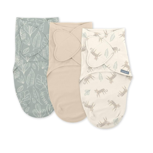 SwaddleMe by Ingenuity Monogram Collection Baby Swaddle, 100% Cotton, Improves Sleep & Calms Startle Reflex, 0-3 Months, Pocket Fold Design for Easy Changes, 1.0 TOG, 3-Pack - Born Free