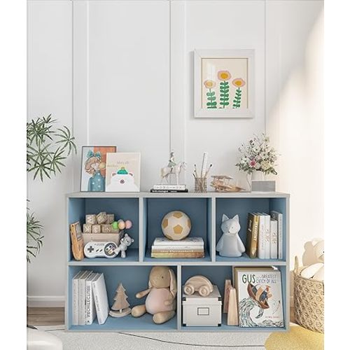 Kids Toy and Book Storage Organizer, Montessori Toy Storage Shelf for Kids Room Playroom Livingroom, Blue
