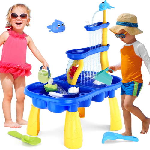 Yexmas Water Table for Toddlers, 3-Tier Sensory Water and Sand Play Table with Accessories, Outdoor Kids Activity Toy