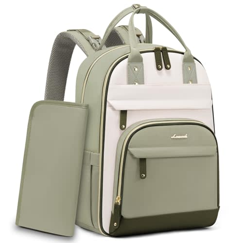 LOVEVOOK Diaper Bag Backpack, Baby Bag with Changing Pad, Large Diaper Backpack Boy Girl, Waterproof Baby Registry Bag for Mom Dad with Stroller Buckles, Light Green-beige-olive Green