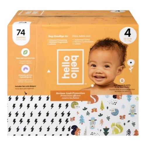 Hello Bello Diapers Size 4 Lightning Bolt/Animal Design - 74 ct