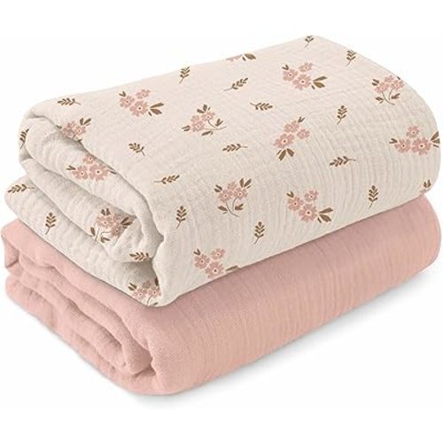 Muslin Swaddle Blankets 2 Pack – 47" x 47" Soft & Breathable Muslin Baby Blanket for Newborns, Large Swaddle Blanket for Sleeping, 100% Cotton, Multi-Use Baby Swaddling for Boys & Girls