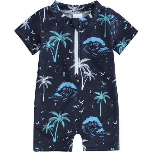 Hnyenmcko Infant Baby Boy Girls Rash Guard Swimsuit Short Sleeve Zipper Bathing Suit Toddler One Piece Swimwear Sunsuit