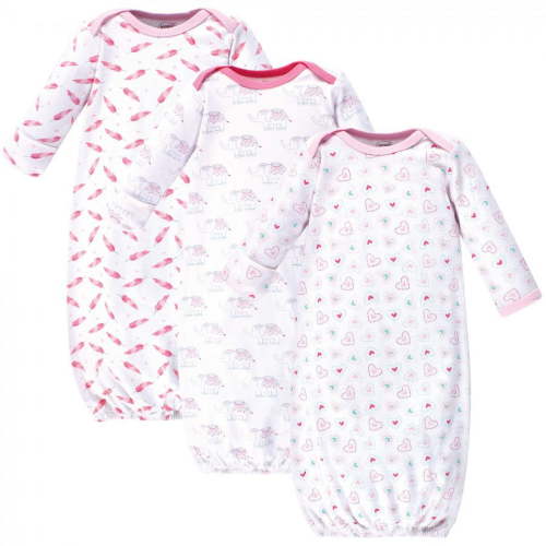 Luvable Friends Girl Cotton Gowns, Girl Elephant Hearts, Preemie/Newborn