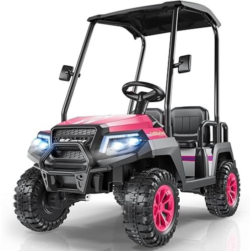 R9 24V Kids Golf Cart, 4 Seats, 4WD Kids Electric Car w/Remote Control, Detachable Awning, Spring Suspension, Multimedia Functions Including Music, Story, Wireless Connection, Horn, Power Display