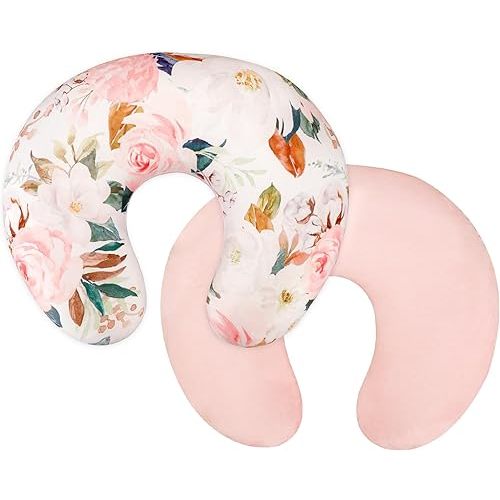 DILIMI Nursing Pillow Cover, Soft Stretchy Nursing Covers for Breastfeeding Pillows, 1 Pack Reversible Removable Slipover for Baby Boy and Girls, Floral