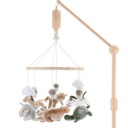 The Peanutshell Deluxe Wooden Crib Mobile Set With Arm, Music Box And Safari Serenity Baby Mobile, Multicolored
