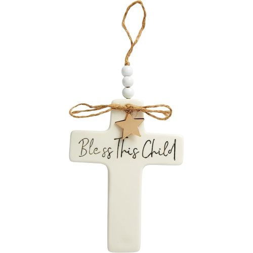 C.R. Gibson BCC-21544 Bless This Child Ceramic Baby Cross Religious Nursery Décor, 4.5" W x 6.5" H, Multicolor