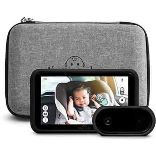 Tiny Traveler | Portable Video Baby Monitoring System with Travel Kit, View Kid in Rear Facing Seat, Night Vision HD 720p 5" Touchscreen, Battery Powered, Split-Screen, Travel Pouch Included - Black