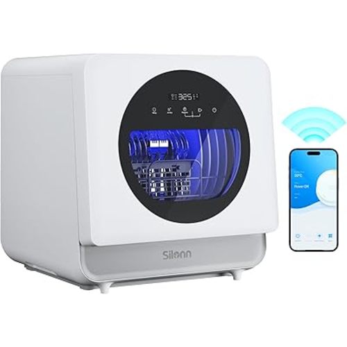 Silonn Portable Countertop Dishwasher | Smart App Control, Triple-Jet Cleaning, Built-In Water Tank & Dual Supply | Compact for Dorm, Apartment, RV