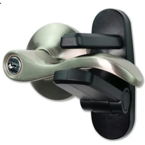 Door Lever Lock (2 Pack) Prevents Toddlers from Opening Doors. 3.25" L * 1.5" W * 4.5" H Easy One Hand Operation for Adults. Durable ABS with 3M Adhesive Backing. Simple Install, Black