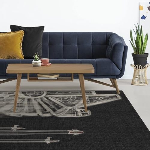 RUGGABLE Star Wars Washable Rug - Stain & Water Resistant Area Rug for Living Room, Bedroom, Kitchen & Dorm Room - Durable, Child & Pet Friendly, The Rebellion - Black 5'x7' (Standard Pad)
