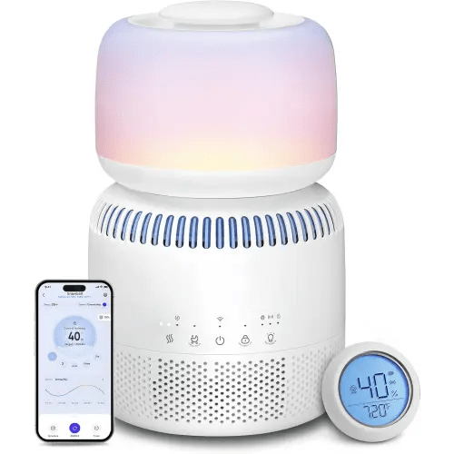 Humidifiers for Bedroom Baby, Sprout Evaporative with Dual Filters for Air & Water, Separate Sensor, Adjustable No Blue Nightlight, Auto Dry, Smart Control & Alexa, Auto Mode, 3.8L Tank for 36H