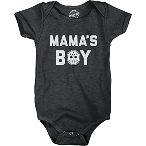 Mama's Boy Baby Bodysuit Funny Halloween Horror Movie Hockey Mask Graphic Jumper