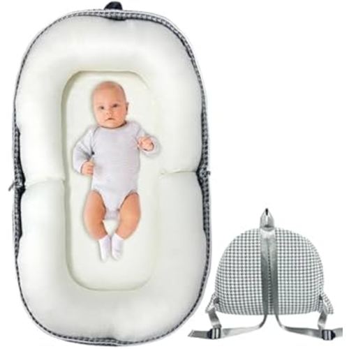 Baby Lounger, Foldable Portable Infant Lounger, Baby Nest Cover, Suitable for 0-24 Months Newborn Baby Lounger,Home Travel Dual-Purpose Baby Nest (Beige)