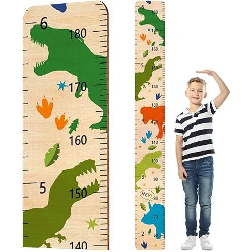 Basumee Wood Growth Chart for Kids Room Decor Height Measurement Growth Chart for Wall Cute Height Chart Ruler Boys and Girls Baby Nursery Bathroom Bedroom Room Playroom Decor, Dinosaur
