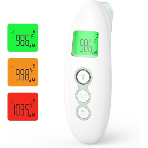 Momcozy Non-Contact Forehead and Ear Thermometer, Digital Infrared Thermometer for Adults and Children, with Child Mode, Fever Alarm Function, Mute and Memory Functions, Fast and Accurate Measurement
