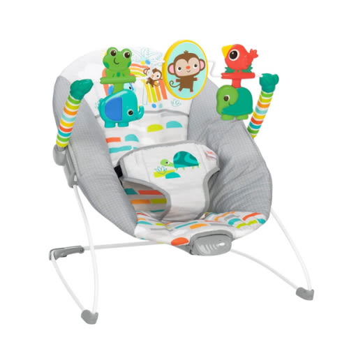 Bright Starts Playful Paradise Comfy Baby Bouncer Seat with Soothing Vibration and Toys, Unisex, 0-6 Months