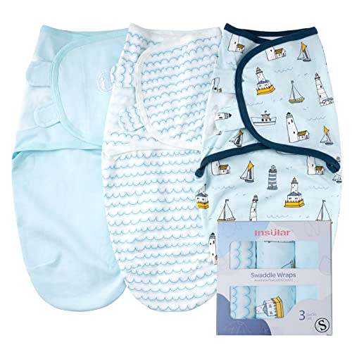 insular Swaddle Blanket, Baby Swaddle Wrap for Newborn and Infant, Adjustable Swaddle Set for Boy and Girl, Soft Cotton Baby Sleep Sack 3 Pack Small(0-3 Month), Ocean