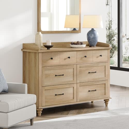 WAMPAT Oak Dresser for Kids Bedroom with 6 Drawers, Farmhouse Baby Dresser Wide Chest of Drawers with Storage Cabinet Organizer for Nursery, Living Room, Hallway