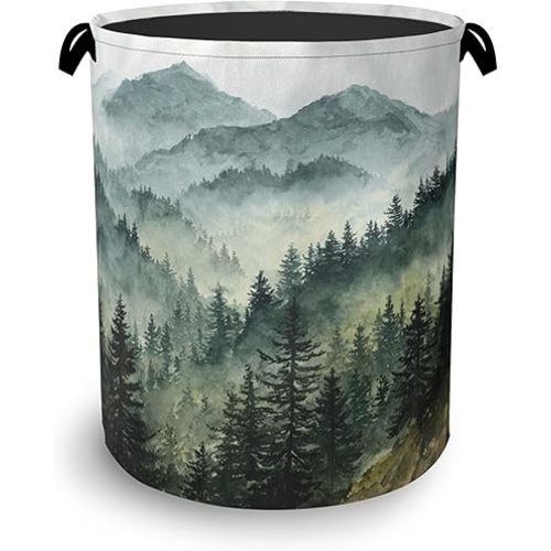 Mountains Forests Laundry Hamper,Dirty Clothes Laundry Basket with Handles Waterproof Oxford Cloth Storage Basket for College Dorms Bathroom Bedroom 16" x 20.8"