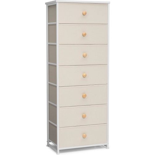 Crestlive Products Tall Dresser, 7-Drawer Fabric Storage Tower, Chests of Drawers - Vertical Organizer Unit for Bedroom, Hallway, Entryway, Nursery, Closets - Steel Frame, Wood Top & Handles (Beige)