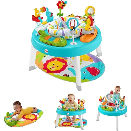 Fisher-Price Baby to Toddler Toy 3-in-1 Sit-to-Stand Activity Center with Music Lights and Spiral Ramp, Jazzy Jungle