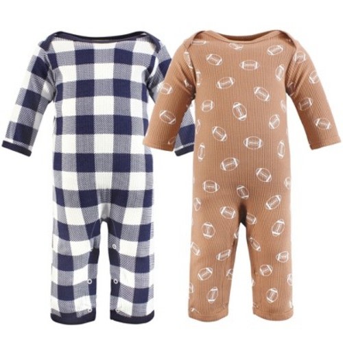 Hudson Baby Infant Boy Thermal Coveralls 2pk, Football, 9-12 Months