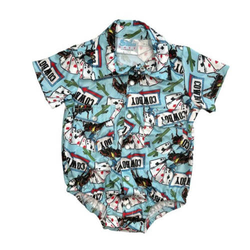 Vegas Cowboy SS Pearl Snap Onesie, (0-18M)