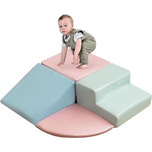 Foam Climbing Blocks for Toddlers, 4pcs Climbing Toys for Toddlers for Climb,Crawl and Slide, Toddler Climbing Toys Indoor for Nursery, Living Room, Children's Room (Pink)