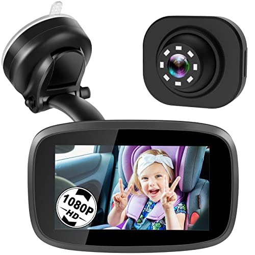 Shybaby 1080P Baby Car Mirror, 4.3" Baby Car Camera Monitor with 170 Wide View, HD Night Vision Function and Reusable Sucker Bracket, Safety Rear Facing Car Set Camera for Infants Kids Toddlers